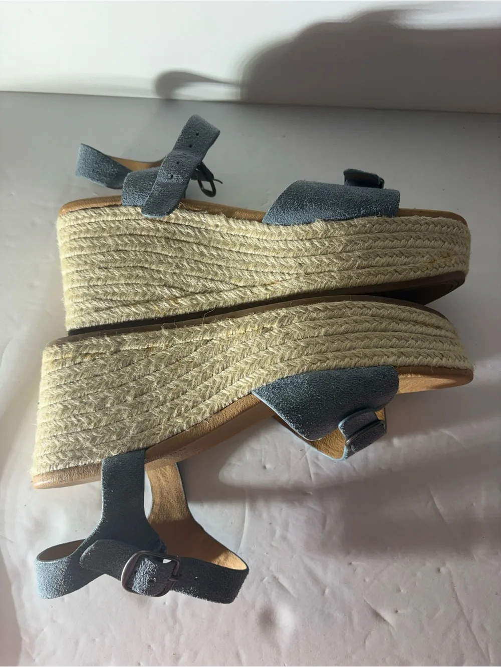 😍 Light Blue Suede Wedge Sandals - Women's
